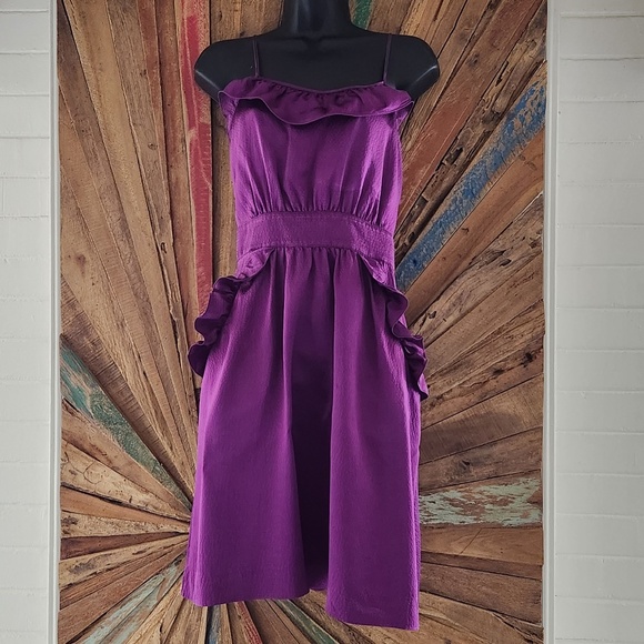Marc by Marc Jacobs purple textured silk ruffled mini Dress Sz 4 pockets - Picture 2 of 8